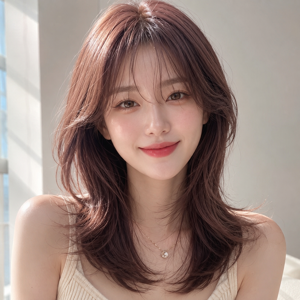 여자 허쉬 레이어드컷 로즈브라운 염색 성신여대 미용실 살롱드바이퍼스트에서