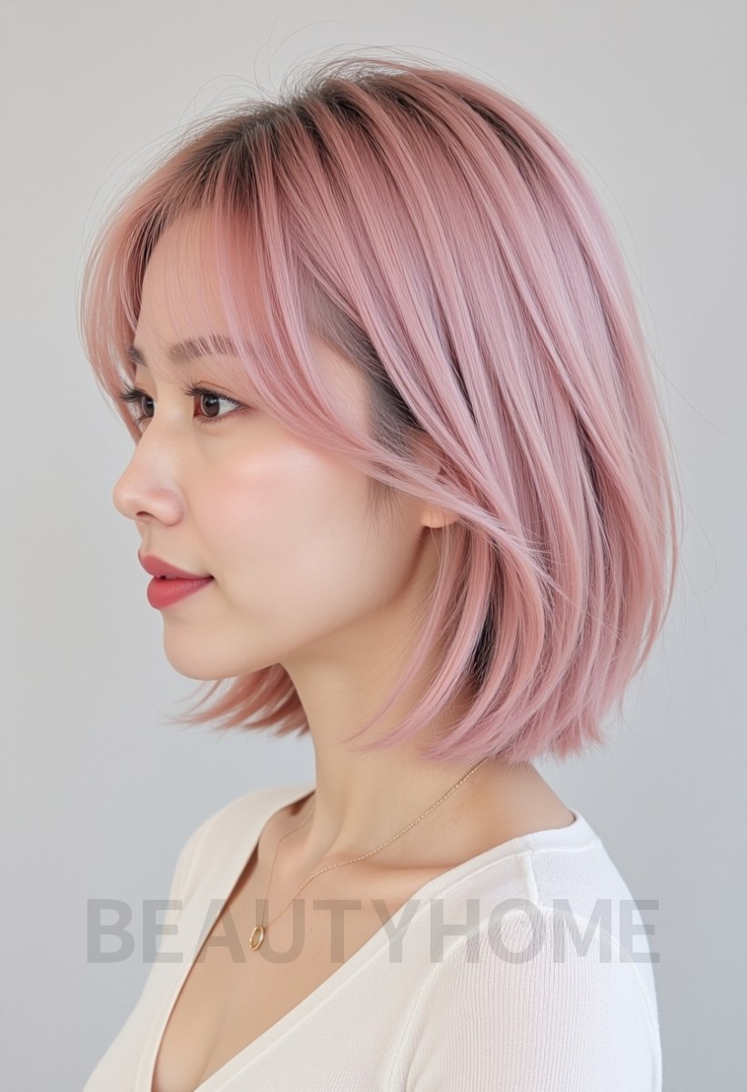 파스텔핑크 레이어드 단발