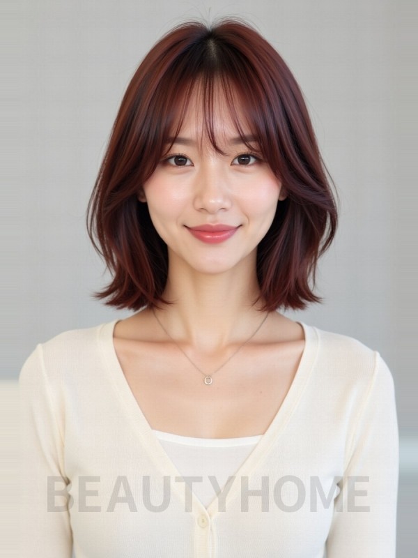 시스루뱅 레이어드 로즈브라운