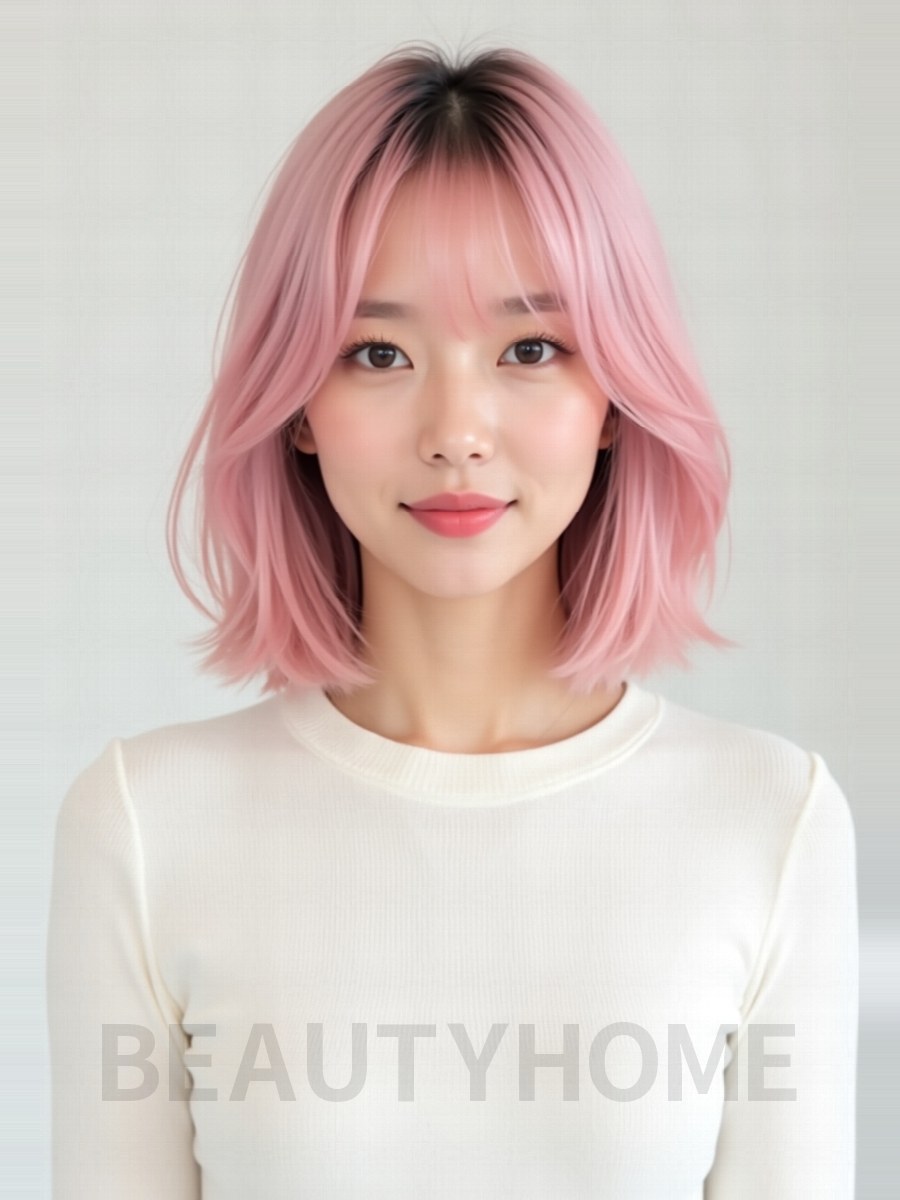 내추럴 플리츠 C컬 펌 블라썸 핑크