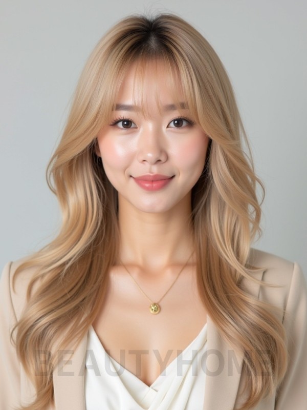 골든 블론드 긴 사이드뱅