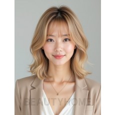 골든 블론드 턱선 웨이브 단발+사이드뱅