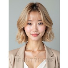 골든 블론드 귀밑 그라데이션 단발+시스루뱅