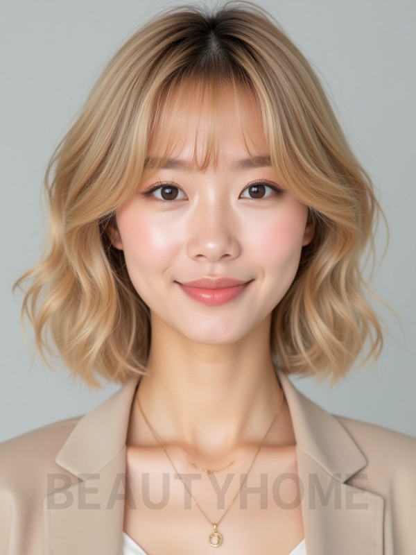 골든 블론드 컬 단발+뱅