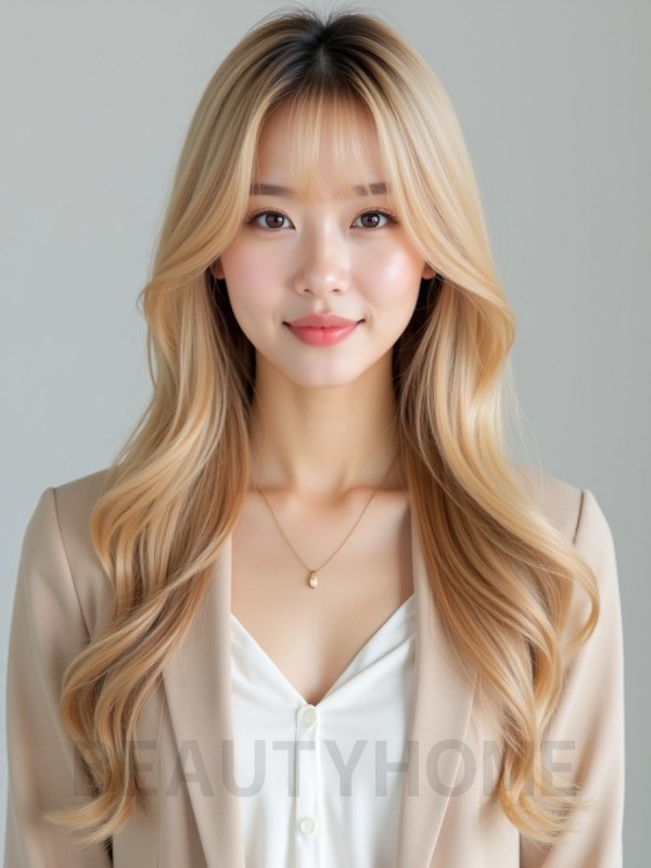 골든 블론드 긴머리+커튼뱅