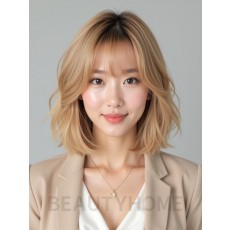 골든 블론드 턱선 텍스처 단발+커튼뱅