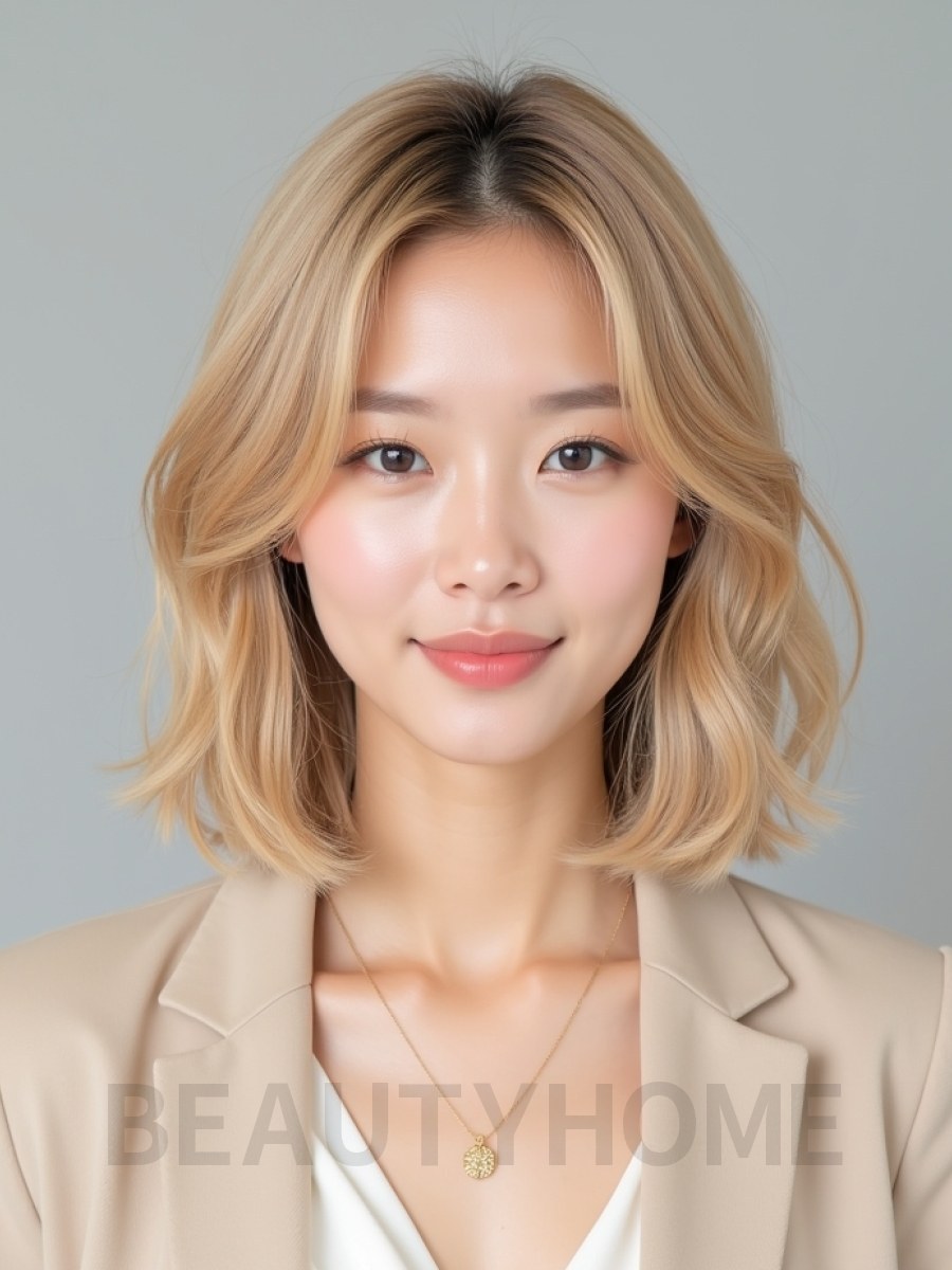골든 블론드 비치웨이브 단발