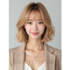 골든 블론드 귀밑 블런트 단발+커튼뱅