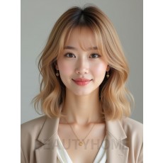 골든 블론드 귀밑 레이어드 단발+사이드뱅