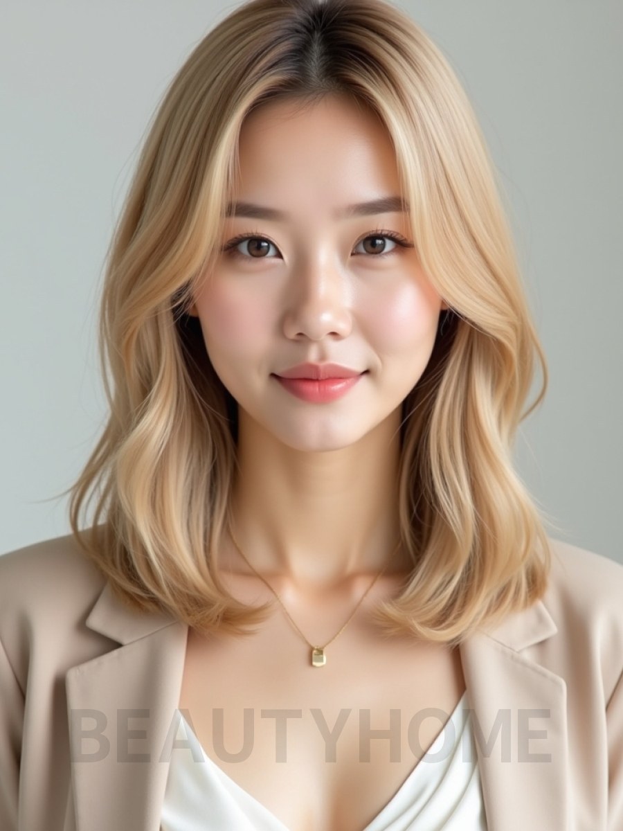 골든 블론드 쇄골 생머리