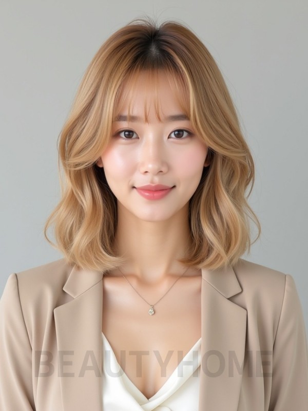 골든 블론드 귀밑 인버티드 단발+커튼뱅