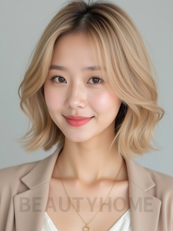 골든 블론드 턱선 레이어드 단발