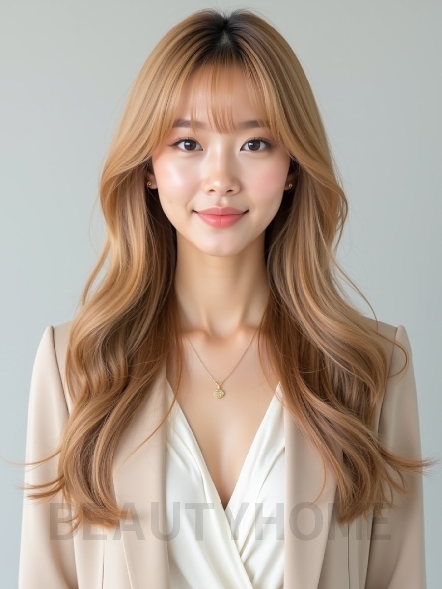 골든 블론드 긴머리+풀뱅
