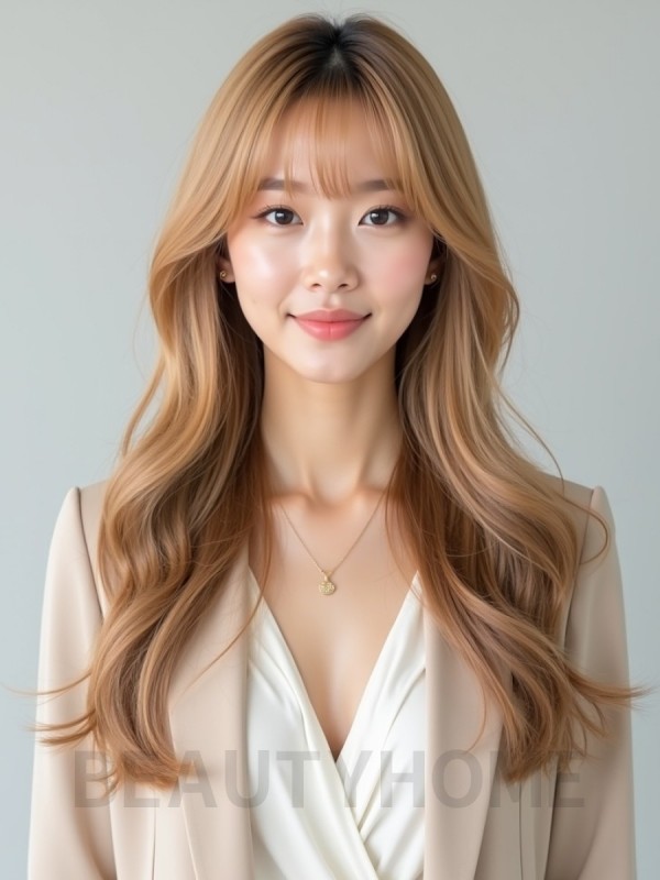 골든 블론드 긴머리+풀뱅
