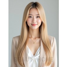 골든 블론드 긴 슬릭 생머리