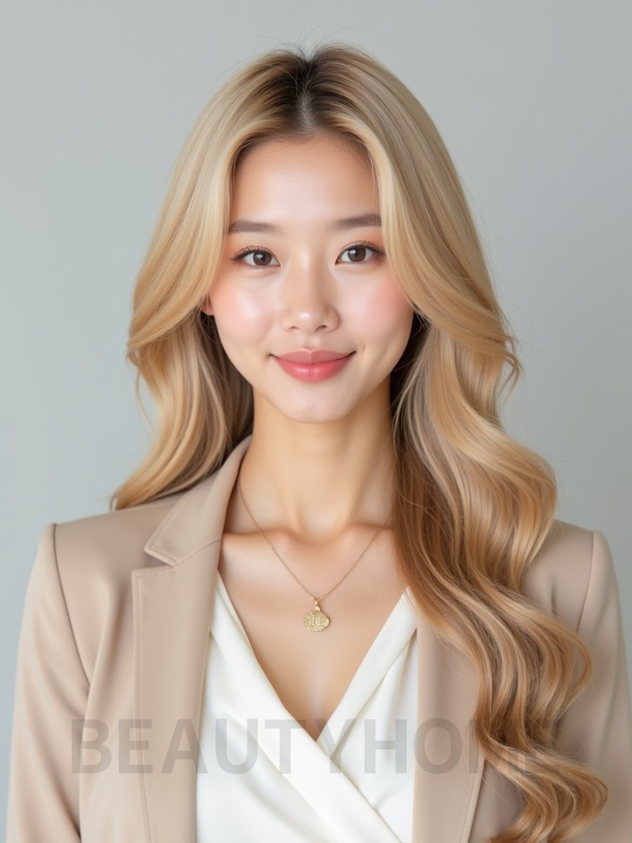 골든 블론드 긴 세팅펌