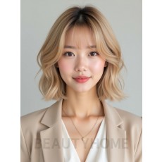 골든 블론드 귀밑 스택 단발+커튼뱅