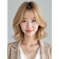골든 블론드 턱선 인버티드 단발+사이드뱅