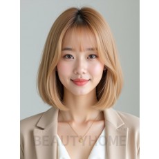 골든 블론드 턱선 스트레이트 단발+뱅