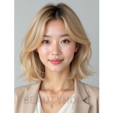 골든 블론드 턱선 텍스처 단발