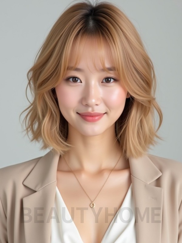 골든 블론드 귀밑 블런트 단발