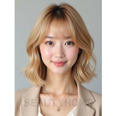 골든 블론드 턱선 그라데이션 단발+뱅