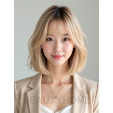 골든 블론드 귀밑 스트레이트 단발+시스루뱅