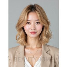 골든 블론드 귀밑 웨이브 단발