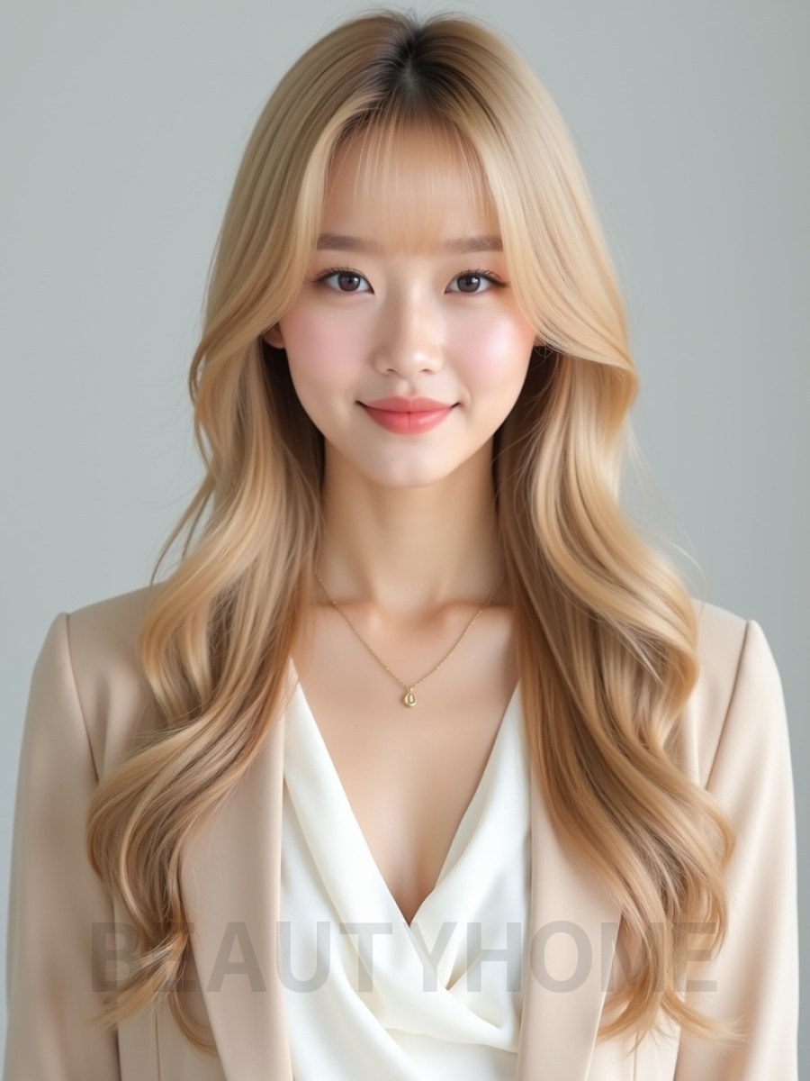 골든 블론드 긴머리+시스루뱅