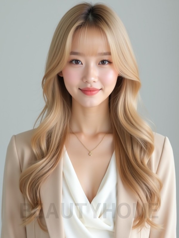 골든 블론드 긴머리+시스루뱅