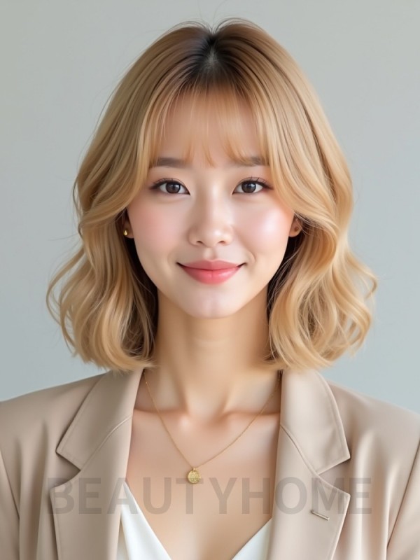 골든 블론드 귀밑 블런트 단발+풀뱅