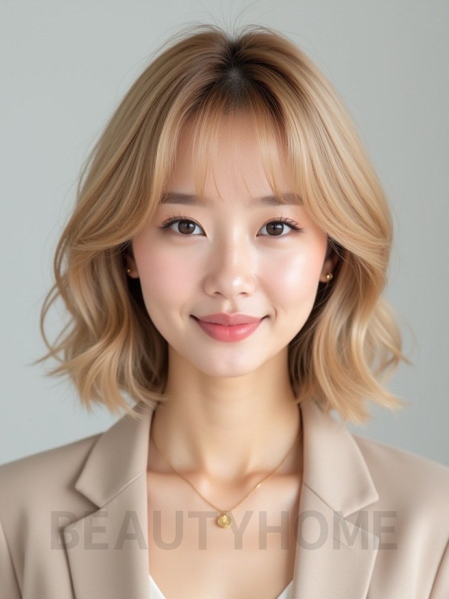 골든 블론드 귀밑 인버티드 단발+풀뱅