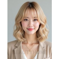 골든 블론드 귀밑 웨이브 단발+풀뱅