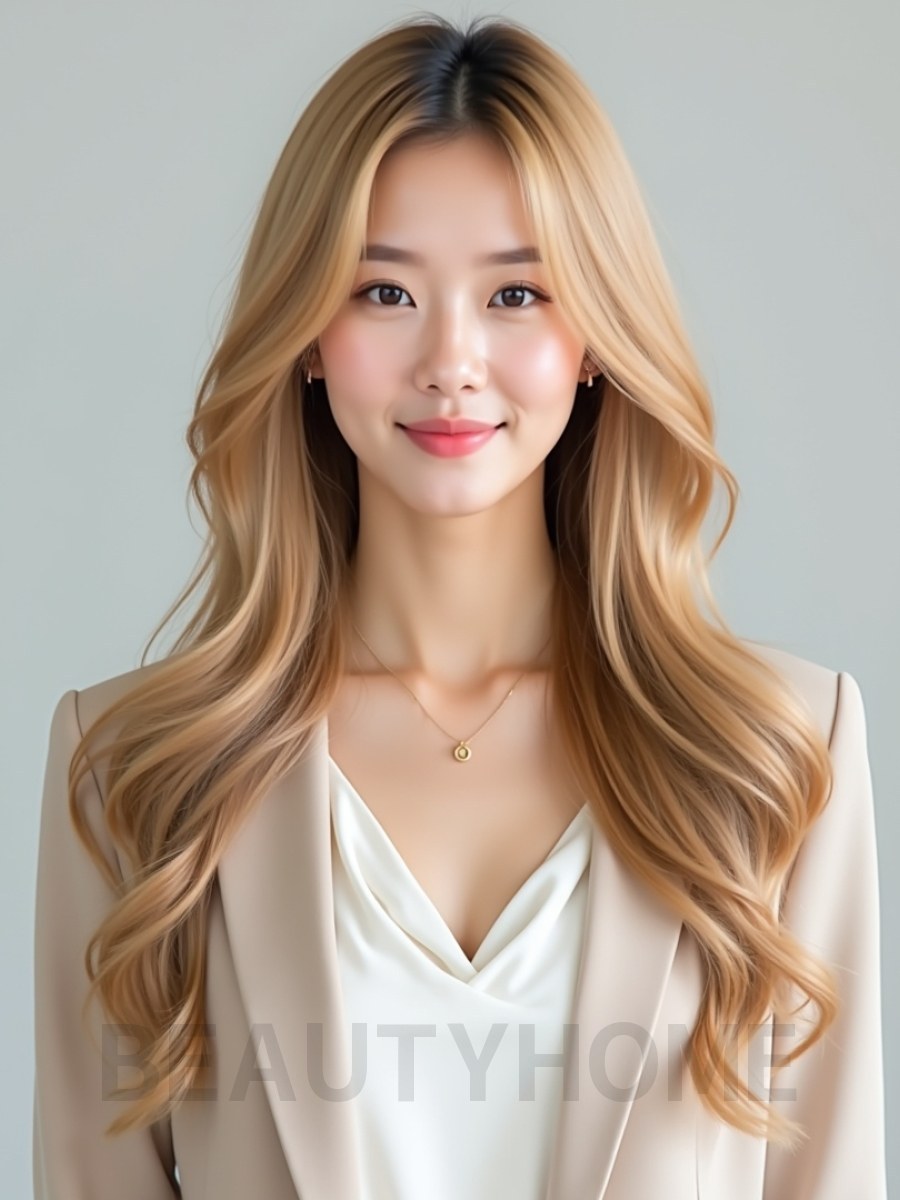 골든 블론드 긴 히피펌