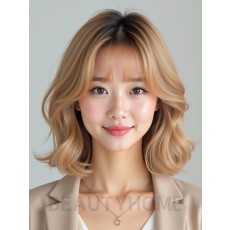 골든 블론드 턱선 웨이브 단발+커튼뱅