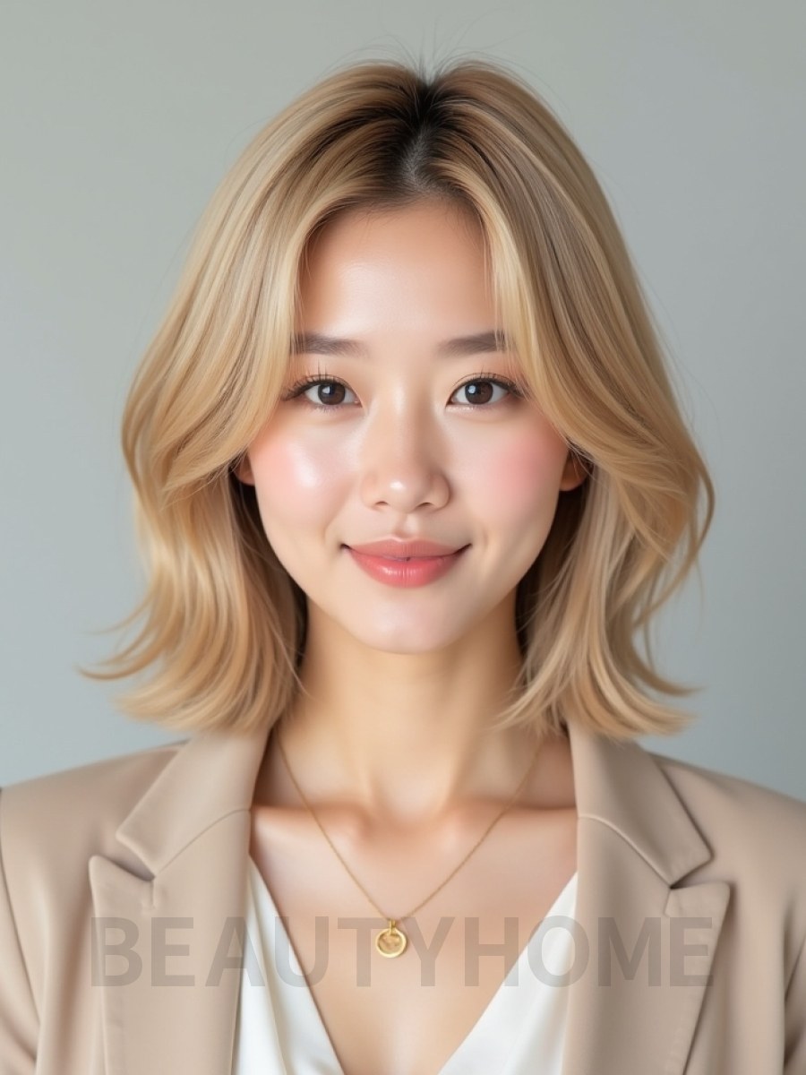 골든 블론드 턱선 블런트 단발