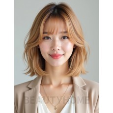 골든 블론드 턱선 비대칭 단발+뱅