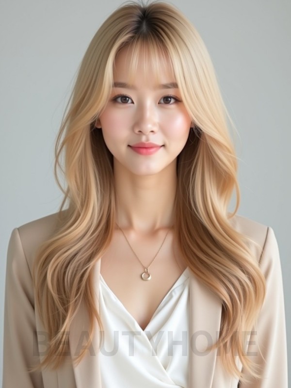 골든 블론드 롱 커튼뱅