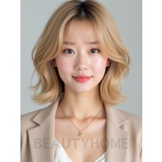 골든 블론드 귀밑 비대칭 단발