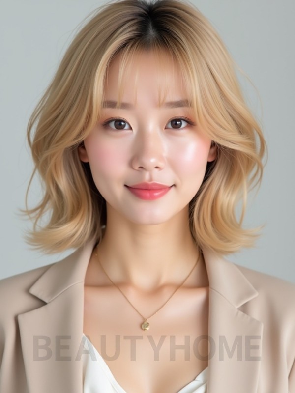 골든 블론드 귀밑 비대칭 단발