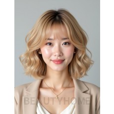 골든 블론드 귀밑 컬 단발+풀뱅