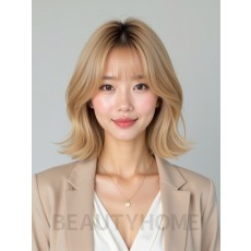 골든 블론드 턱선 비대칭 단발+풀뱅