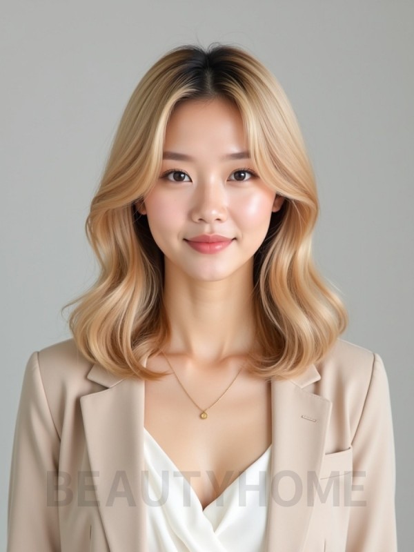 골든 블론드 어깨선 웨이브
