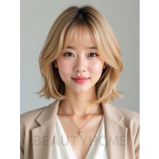 골든 블론드 턱선 텍스처 단발+뱅