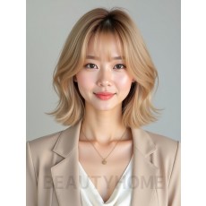 골든 블론드 귀밑 비대칭 단발+시스루뱅