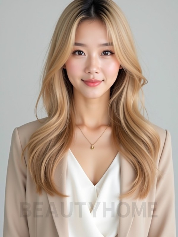 골든 블론드 긴머리+사이드가르마