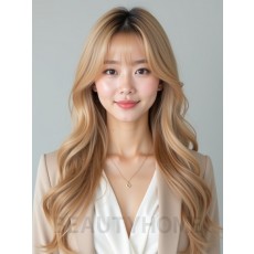 골든 블론드 긴머리+사이드뱅