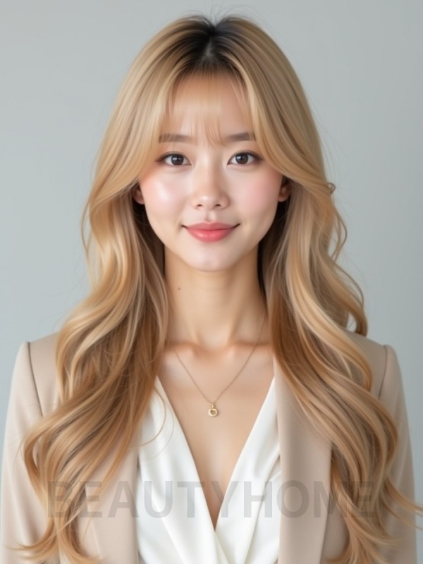 골든 블론드 긴머리+사이드뱅