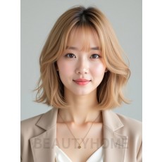 골든 블론드 턱선 인버티드 단발+뱅