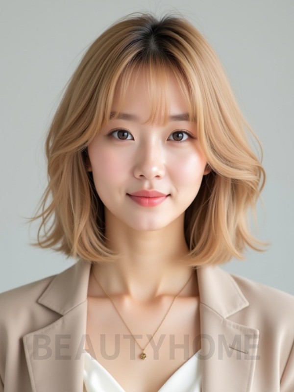 골든 블론드 턱선 인버티드 단발+뱅